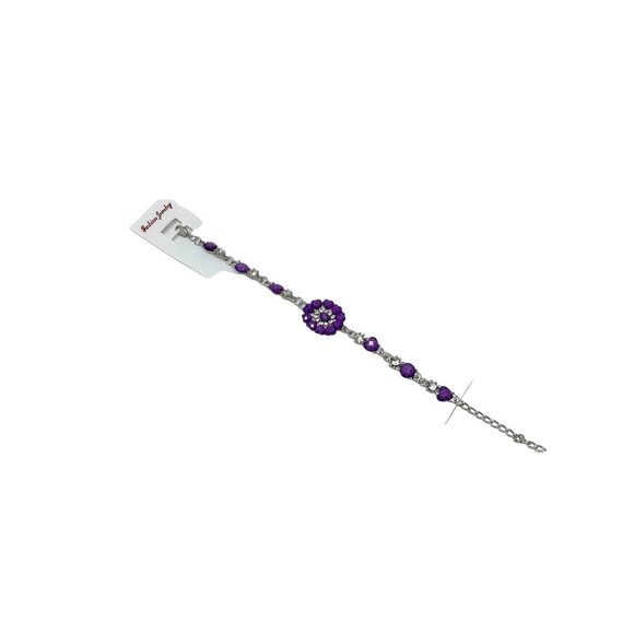 Charming Charlie Bracelet - Silver Plated Chain with Purple Heart & Round Stones - Picture 2 of 6